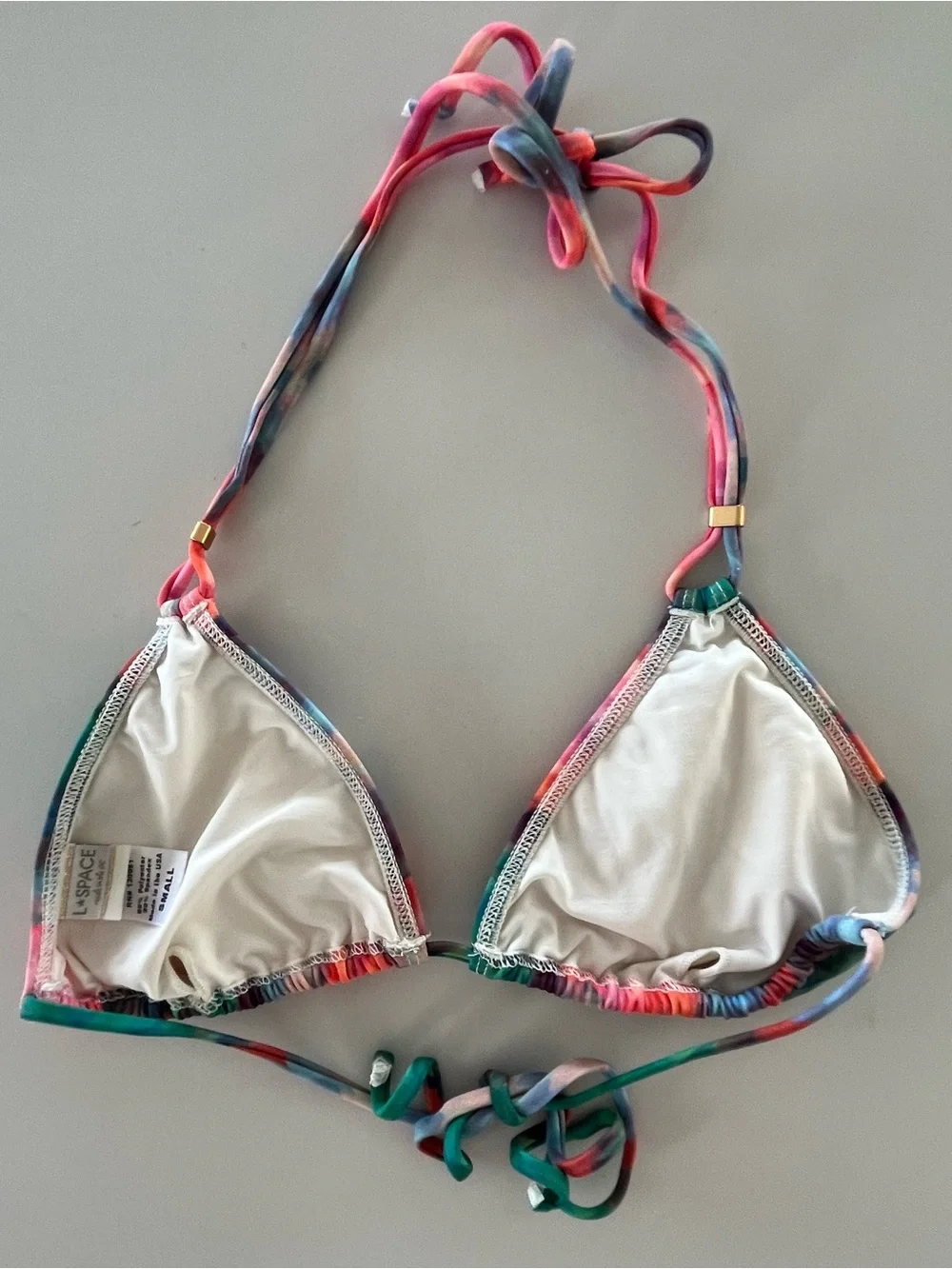 L*SPACE Watercolors Print Triangle Bikini Top Size Small Tie Dye